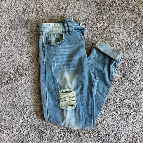 SheIn Distressed Light-washed Denim Pants - Picture 1 of 7